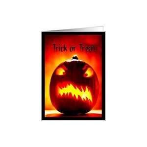 Halloween   Trick or Treat   Carved Pumpkin Glowing Scary Card