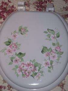 NEW* hp TOILET SEAT hand painted Pink Flowers Chic*  