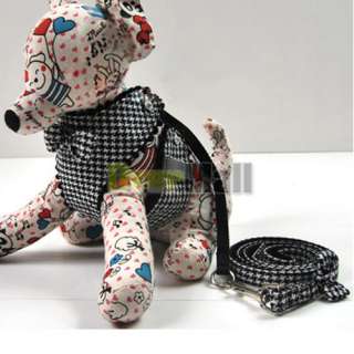   Black Small Dogs Puppy Pet Houndstooth Harness With Leash New  