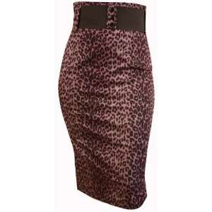   Leopard Print High Waist Belted Fitted Sexy Skirt L 