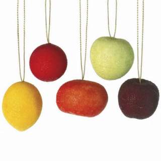   set of 5 beaded fruit ornaments are perfect for trees in the kitchen