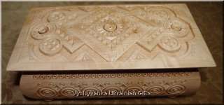 Ukrainian Detailed Carving Pear Wooden Jewelry Box  