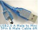 USB A Male to Mini B 5 Pin Cable for  PSP (Lots 10)  