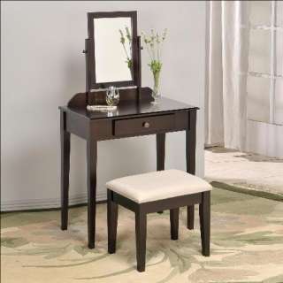 IRIS VANITY SET TABLE AND STOOL.ESPRESSO AND WHITE COLOR  