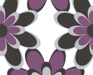   Funky Bright 60s Inspired Lime Green / Purple Flower Feature Wallpaper