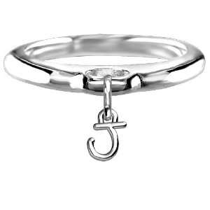  Chubby Initial J Charm Ring in Sterling Silver   size 8.5 