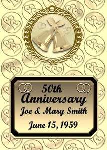 Anniversary Golden Gold 50th Fifty 50 Wedding Gift Personalized Plaque 