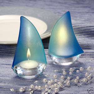 72 BEACH Sailboat Blue Clear Glass Candle Wedding Favor  