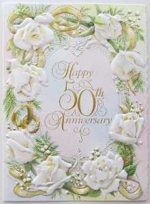 Carol Wilson Happy 50th Wedding Anniversary Card Rose Wreath CG132 