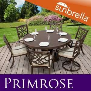  Primrose Outdoor Cast Aluminum Dining Patio Set W/ Sunbrella Covers 