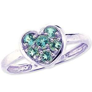   Dainty Gem Studded Sweet Heart Promise Ring Swiss Blue Topaz, size8.5