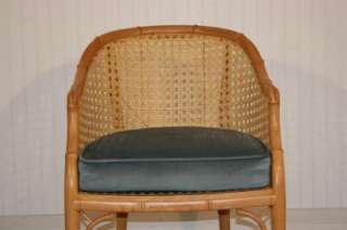   Hollywood Regency Faux Bamboo Natural Wood and Cane Arm Side Chair