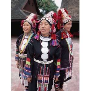 Portrait of Three Akha Hill Tribe Women in Traditional Dress, Thailand 