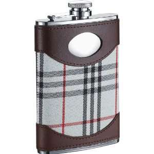  Visol Tobias Leather & Plaid 8oz Stainless Steel Hip 