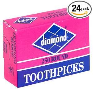  Diamond Round Toothpicks, 250 Count Boxes (Pack of 24 