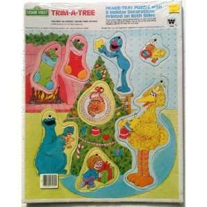 Vintage SESAME STREET Double Sided Frame Tray Puzzle & Christmas Tree 