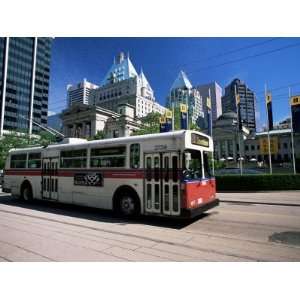 Typical Red and White Bus, Robson Square, Vancouver, British Columbia 