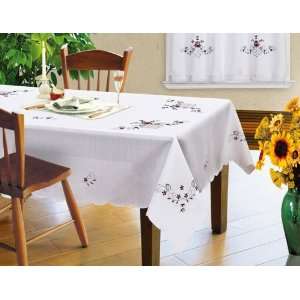    inch White with Burgundy Floral Rectangle Tablecloth