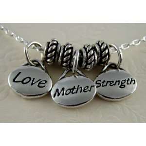 Simple Words of Inspiration Love Mother and Strength Necklace in 